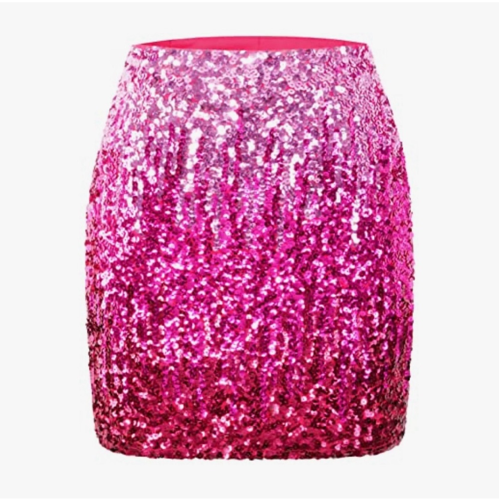 Pink/Rose Red/Red bodycon sequin skirt! 🪩💕
